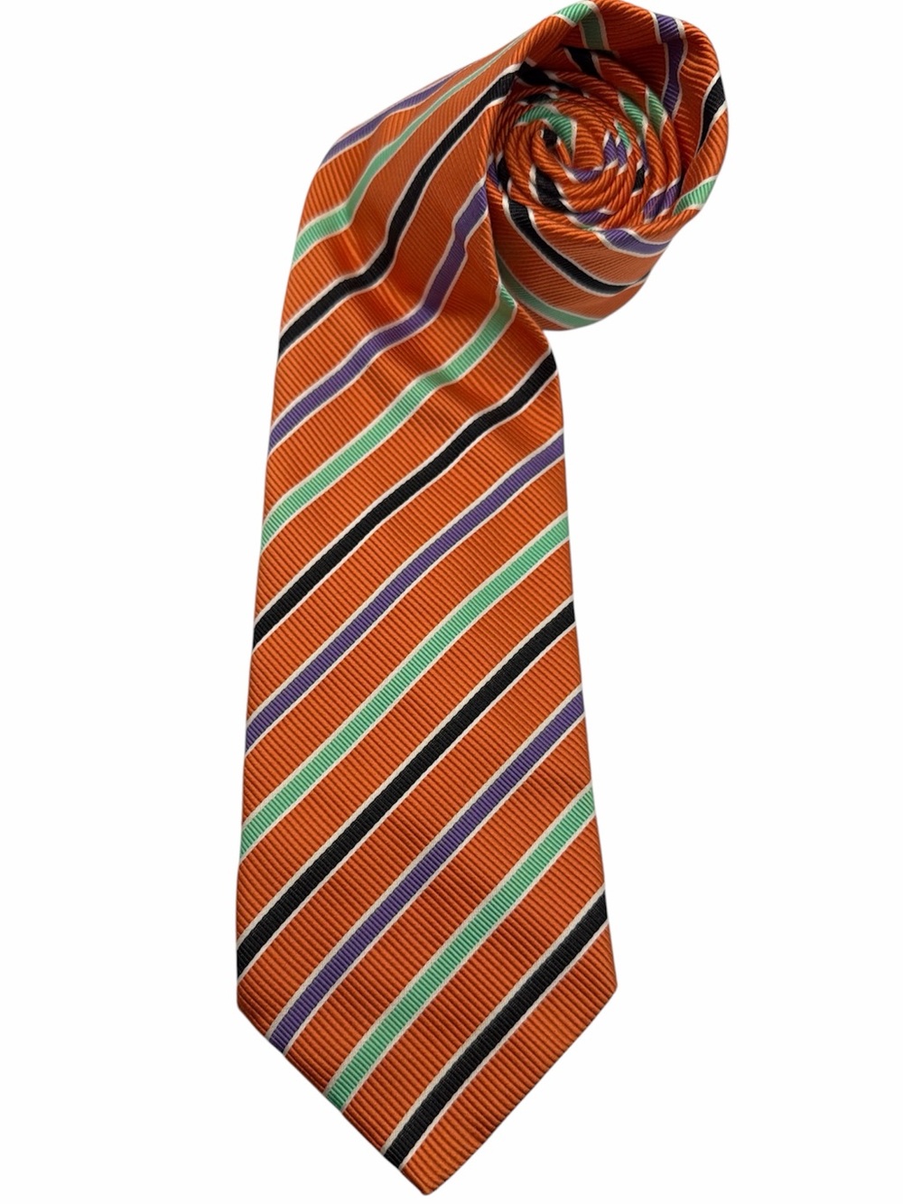 Peter Millar Men’s Silk Cotton Blend Orange Purple Green Black Striped Tie